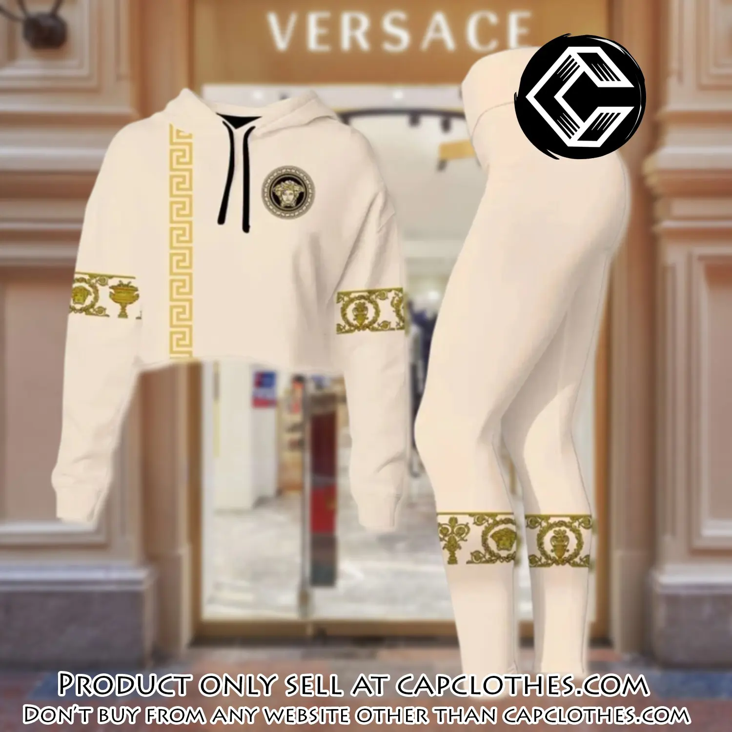 Versace medusa cream luxury brand clothes leggings and crop top set for women cc5219691